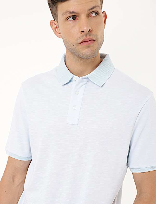 Pure Cotton Self Design Polo Collar T-shirt
