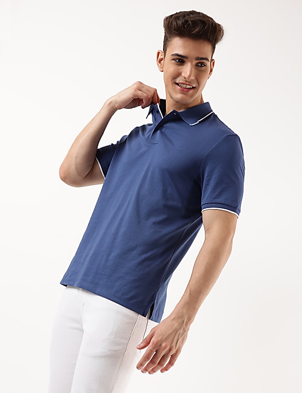 Cotton Mix Plain Polo Collar T-shirt
