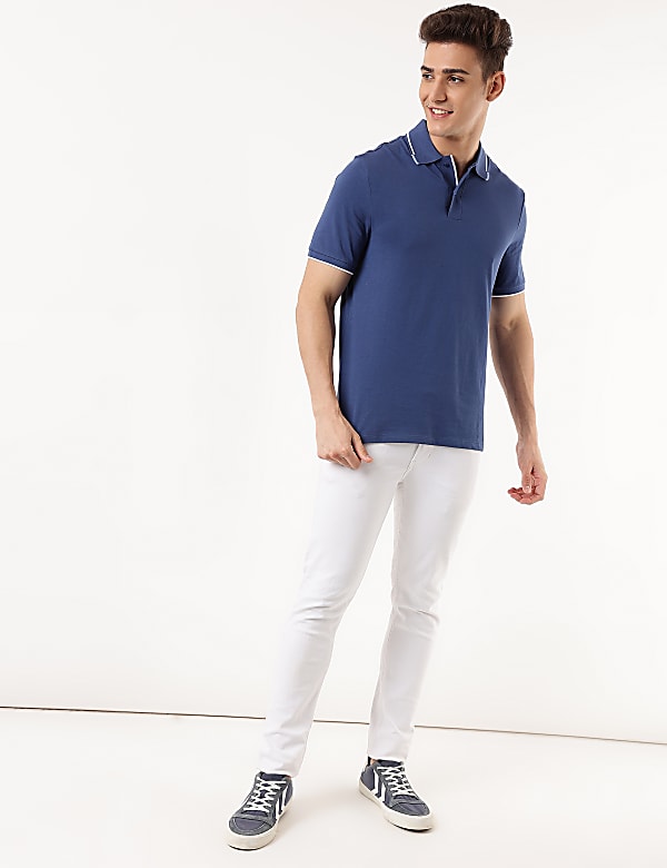 Cotton Mix Plain Polo Collar T-shirt