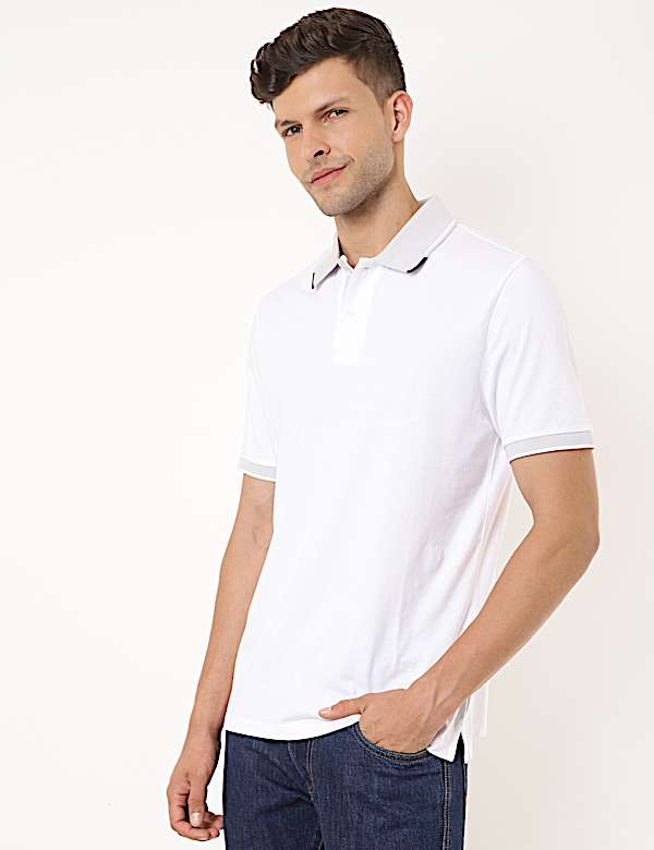 Cotton Mix Plain Polo Collar T-shirt