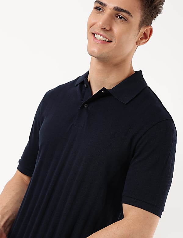 Pure Cotton Self Design Polo Collar T-shirt