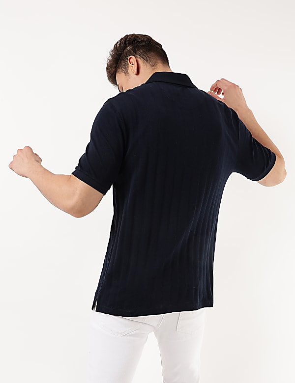 Pure Cotton Self Design Polo Collar T-shirt