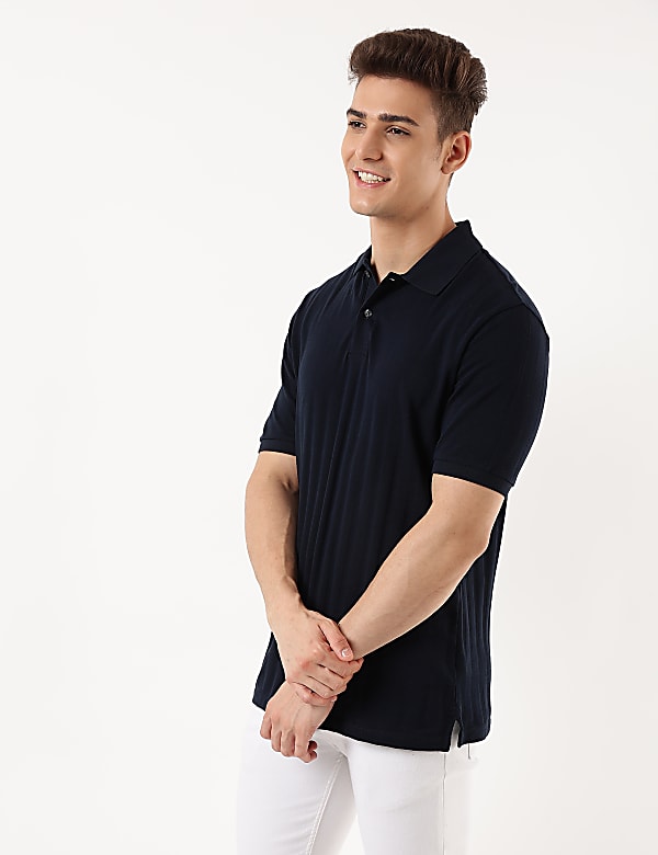 Pure Cotton Self Design Polo Collar T-shirt