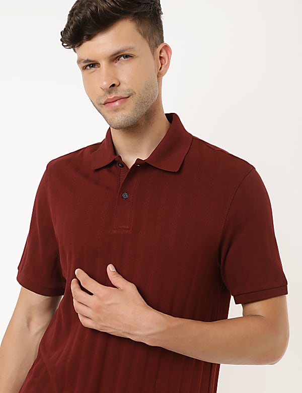 Pure Cotton Self Design Polo Collar T-shirt