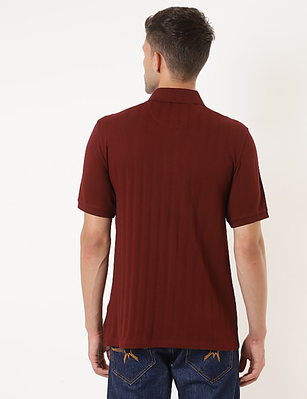 Pure Cotton Self Design Polo Collar T-shirt