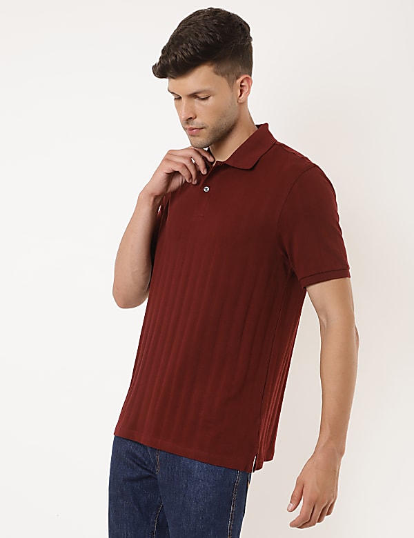Pure Cotton Self Design Polo Collar T-shirt