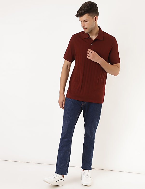 Pure Cotton Self Design Polo Collar T-shirt