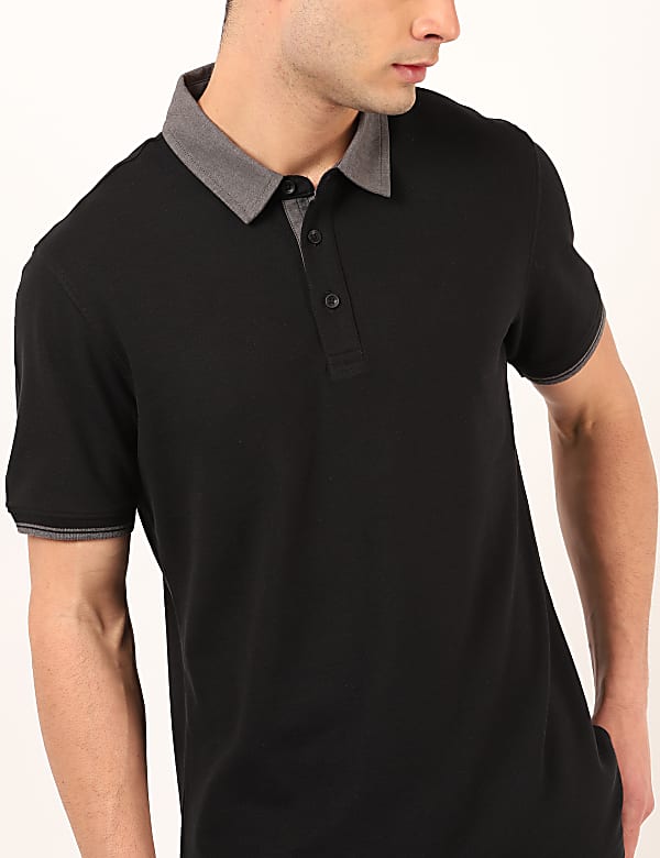 Pure Cotton Plain Polo Neck T-Shirt