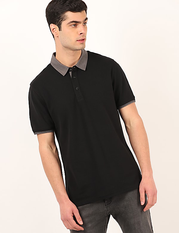 Pure Cotton Plain Polo Neck T-Shirt