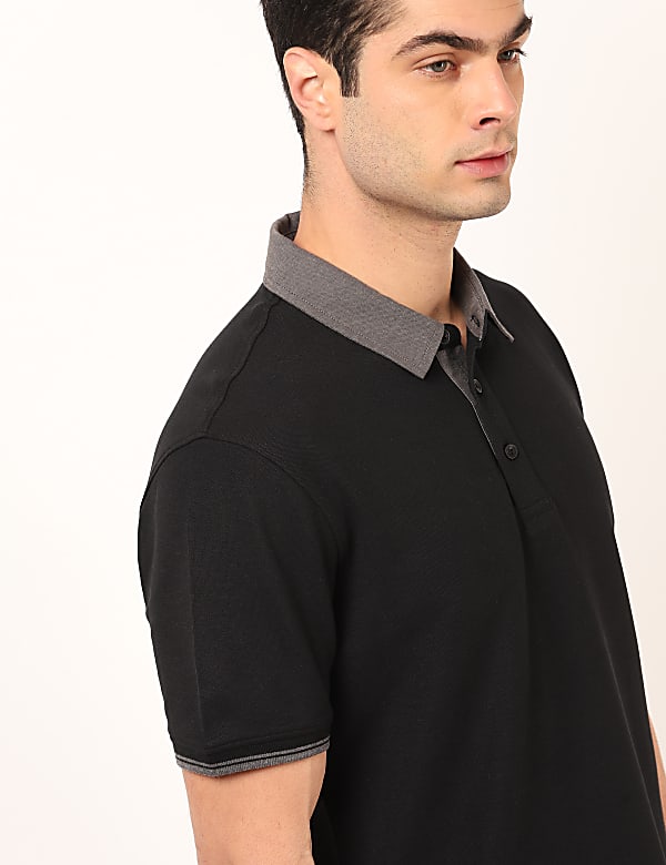 Pure Cotton Plain Polo Neck T-Shirt