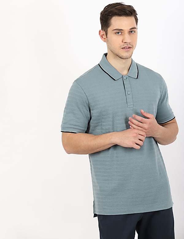Pure Cotton Striped Polo Neck T-Shirt