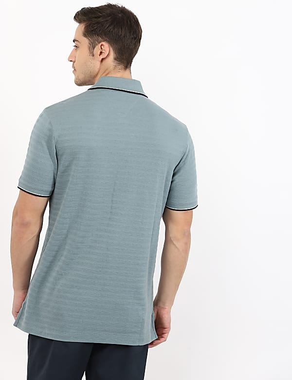 Pure Cotton Striped Polo Neck T-Shirt