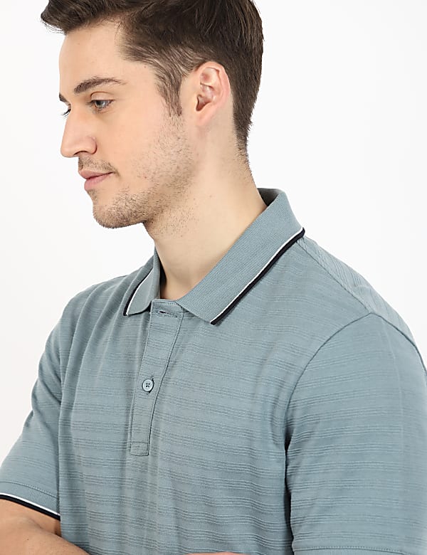 Pure Cotton Striped Polo Neck T-Shirt