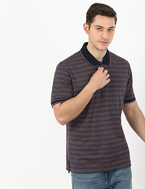 Pure Cotton Printed Polo Neck T-Shirt