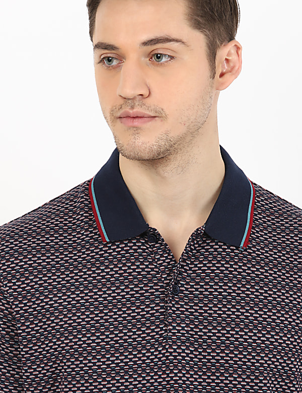 Pure Cotton Printed Polo Neck T-Shirt