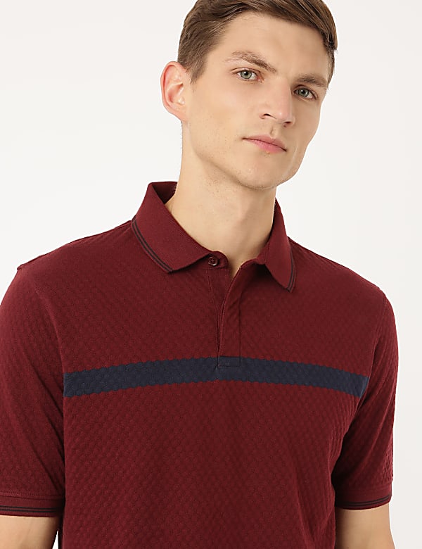Pure Cotton Self Design Polo Neck T-Shirt