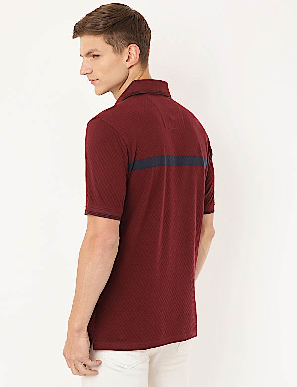Pure Cotton Self Design Polo Neck T-Shirt