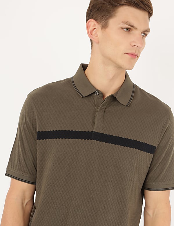 Pure Cotton Self Design Polo Neck T-Shirt