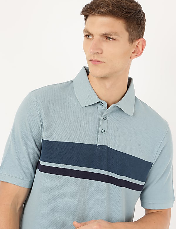 Pure Cotton Colorblock Polo Neck T-Shirt