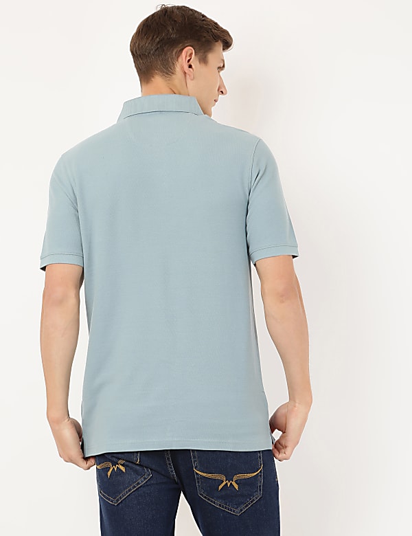 Pure Cotton Colorblock Polo Neck T-Shirt
