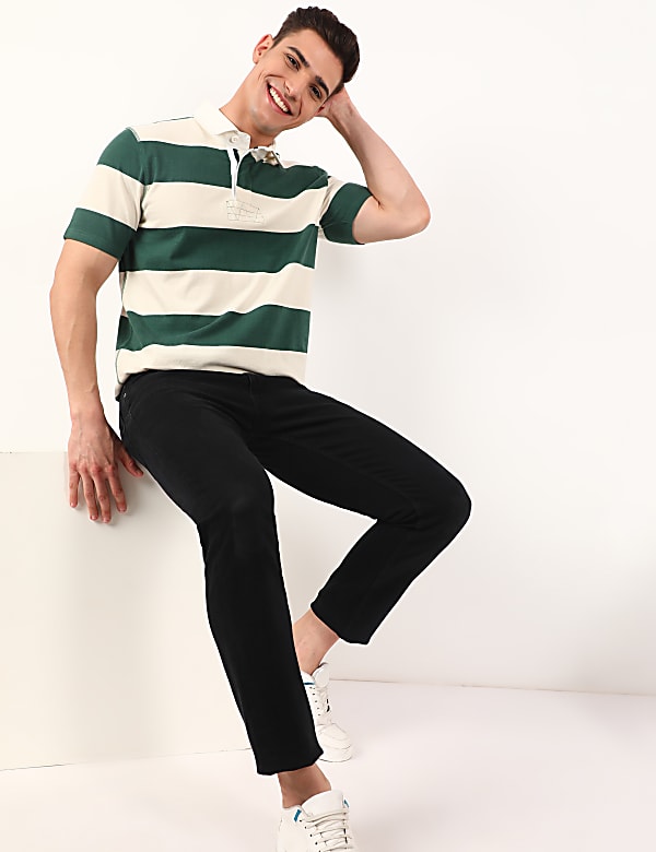 Pure Cotton Colorblock Collar Neck T-Shirt