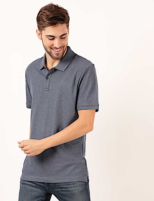 Pure Cotton Plain Polo Neck T-Shirt