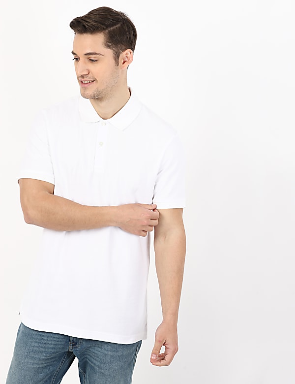 Pure Cotton Plain Polo Neck T-Shirt