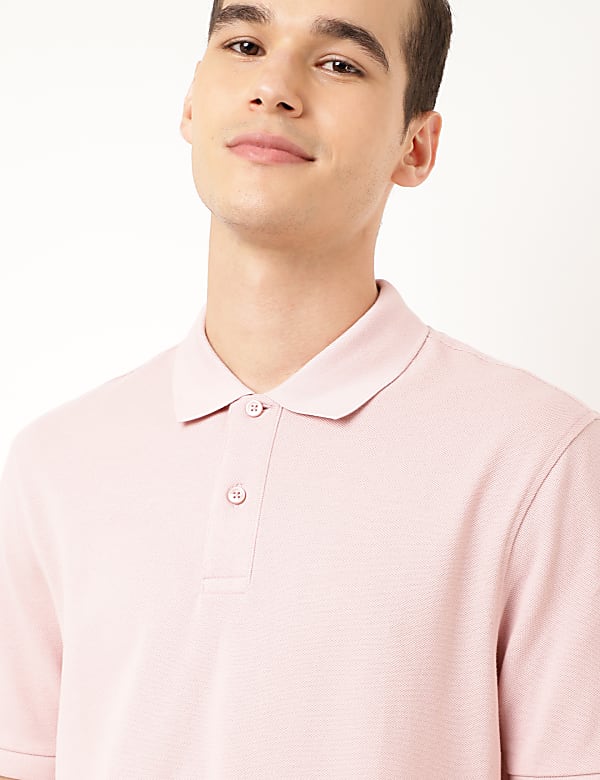 Pure Cotton Textured Polo Collar T-shirt