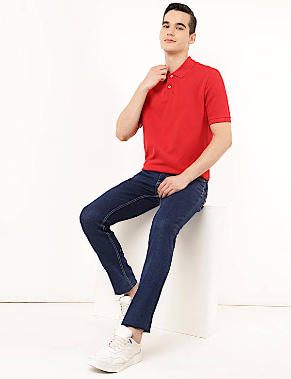 Pure Cotton Textured Polo Collar T-shirt