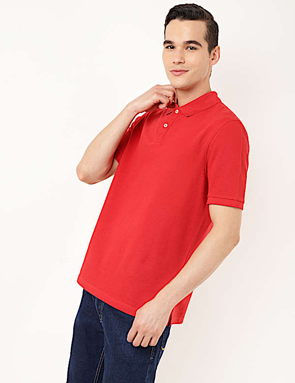 Pure Cotton Textured Polo Collar T-shirt