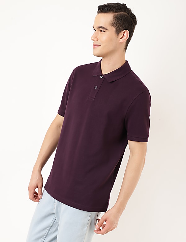 Pure Cotton Textured Polo Collar T-shirt