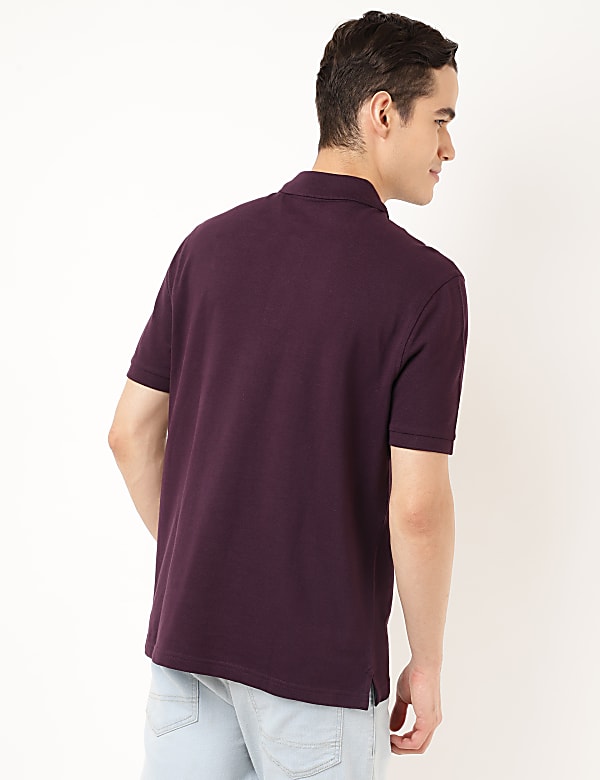 Pure Cotton Textured Polo Collar T-shirt