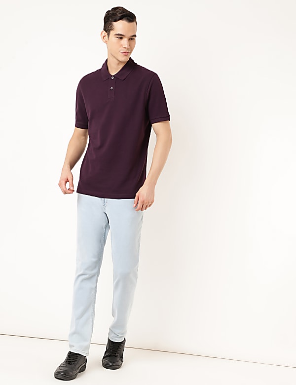 Pure Cotton Textured Polo Collar T-shirt