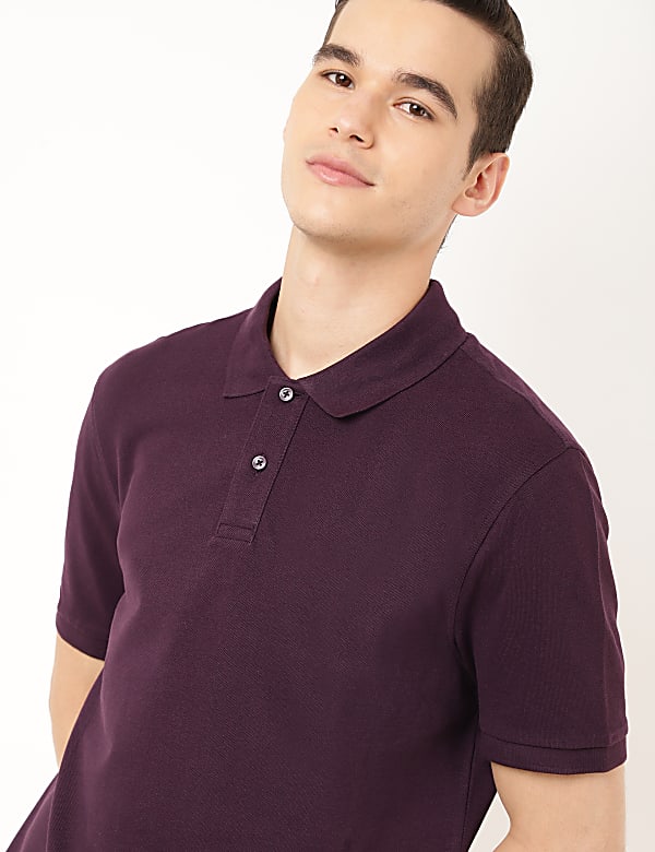 Pure Cotton Textured Polo Collar T-shirt