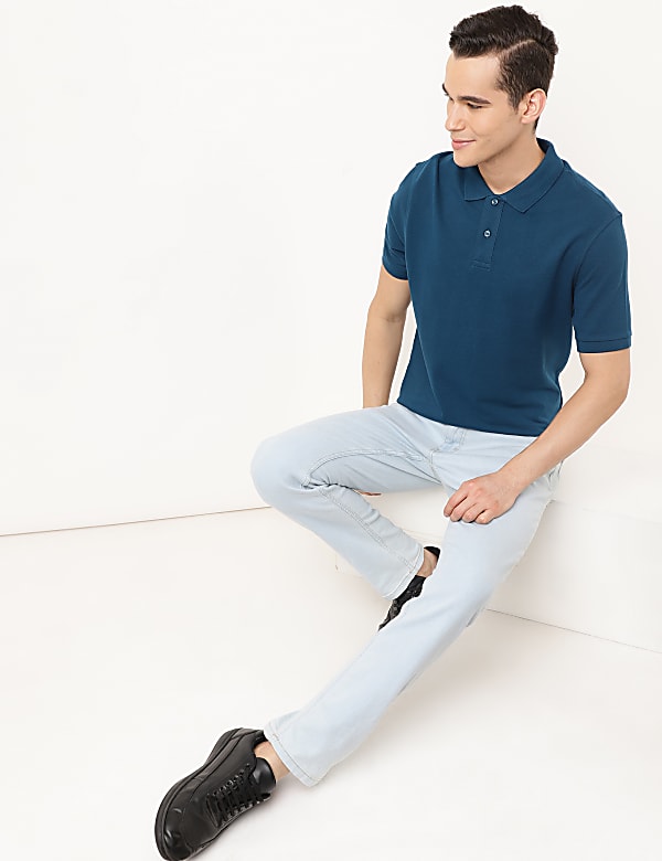 Pure Cotton Textured Polo Collar T-shirt
