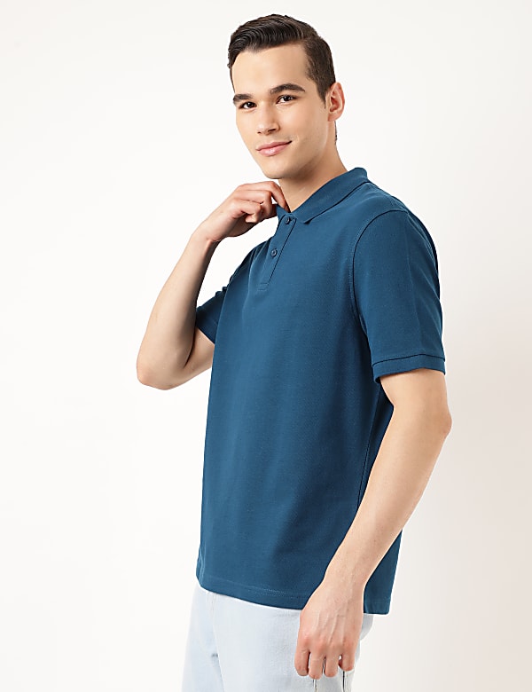 Pure Cotton Textured Polo Collar T-shirt