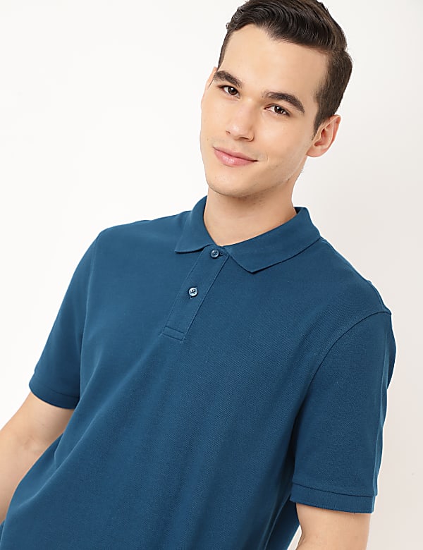 Pure Cotton Textured Polo Collar T-shirt