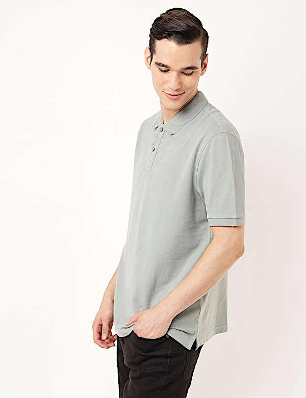 Pure Cotton Textured Polo Collar T-shirt