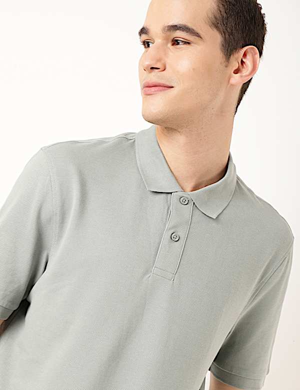 Pure Cotton Textured Polo Collar T-shirt