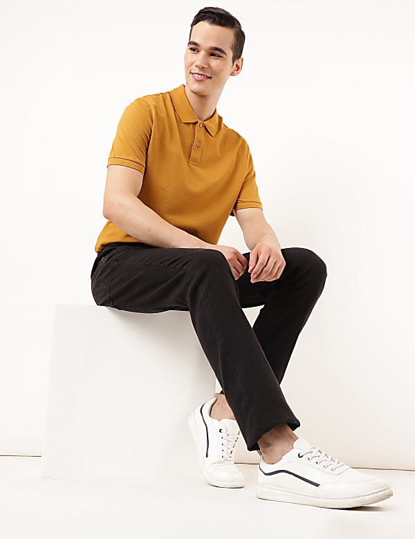 Pure Cotton Textured Polo Collar T-shirt
