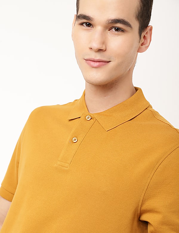 Pure Cotton Textured Polo Collar T-shirt