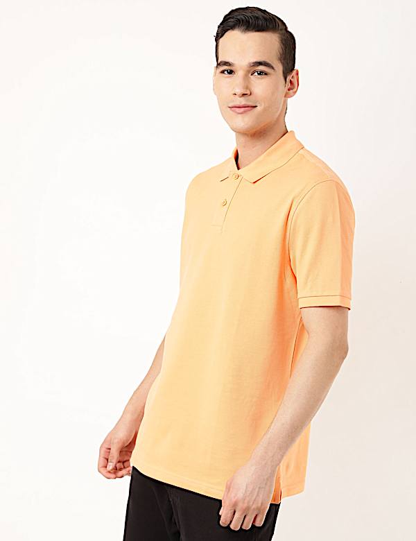 Pure Cotton Textured Polo Collar T-shirt