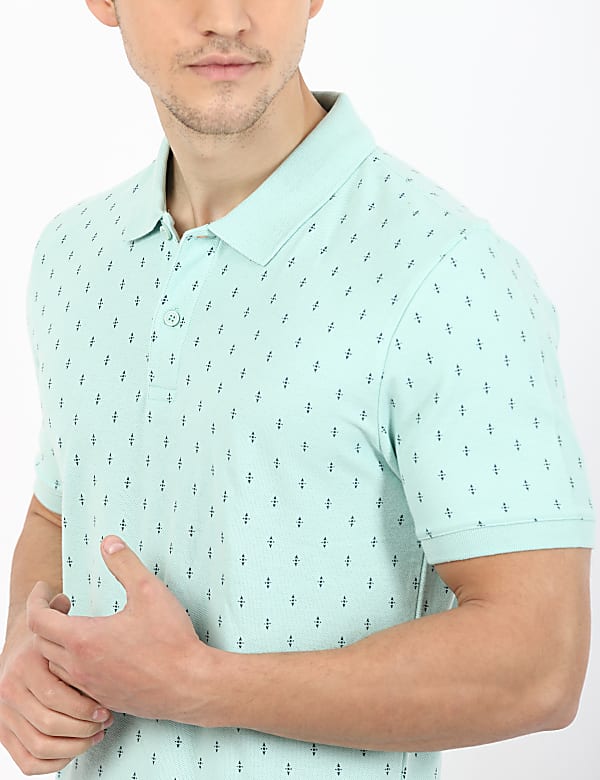 Pure Cotton Printed Polo Neck T-Shirt