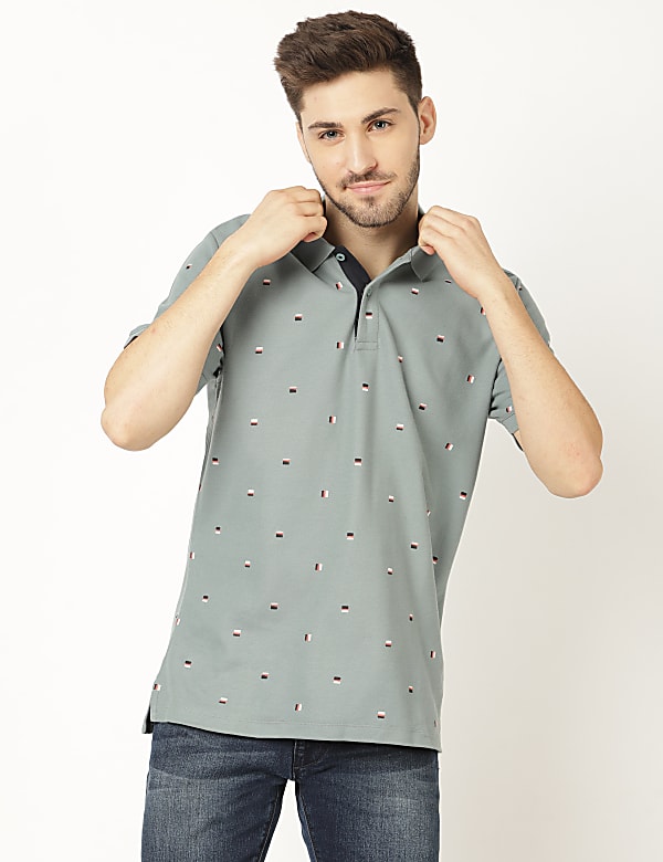 Pure Cotton Printed Polo Neck T-Shirt