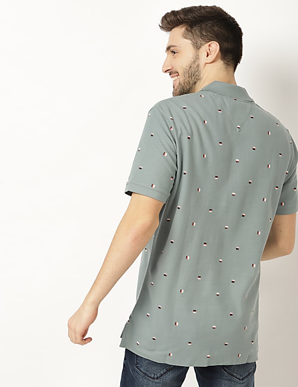 Pure Cotton Printed Polo Neck T-Shirt