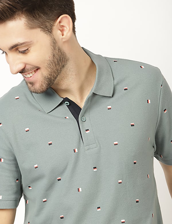 Pure Cotton Printed Polo Neck T-Shirt