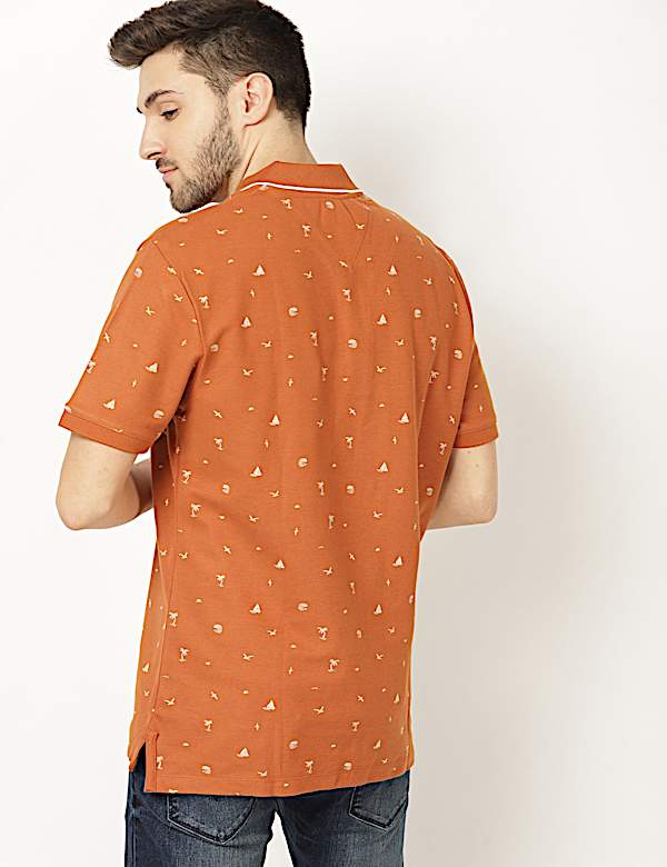 Pure Cotton Printed Polo Neck T-Shirt