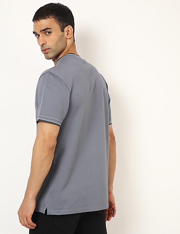 Pure Cotton Self Design Henley Neck T-Shirt