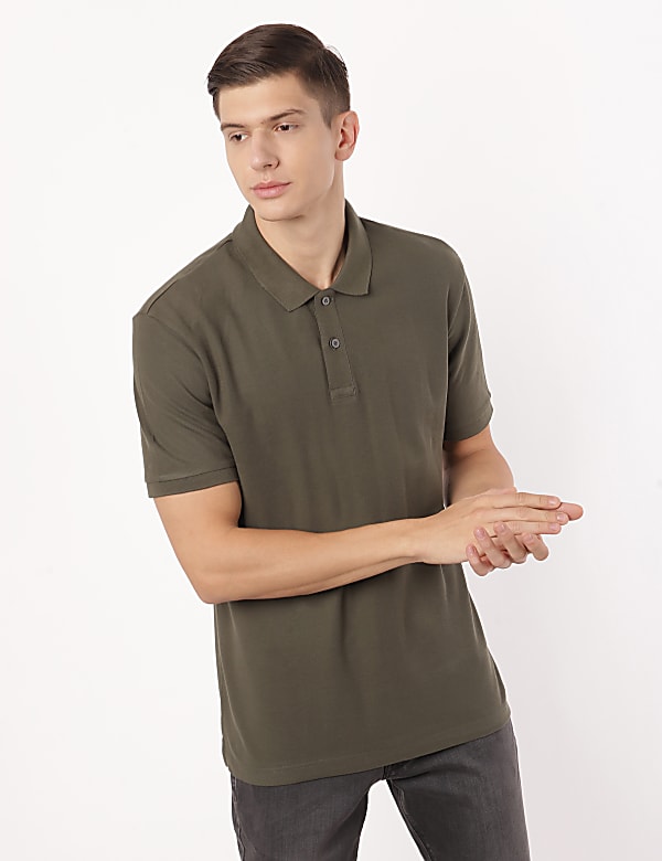 Pure Cotton Plain Polo Collar T-shirt