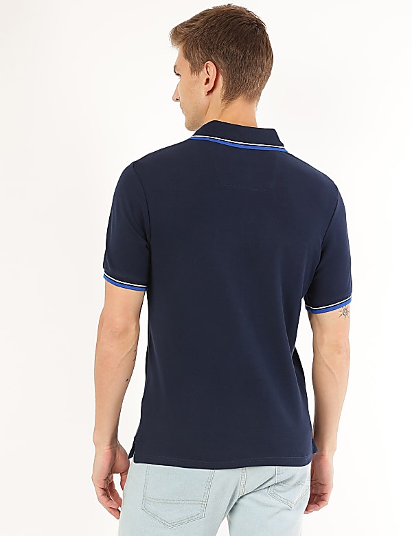 Pure Cotton Striped Polo Neck T-Shirt